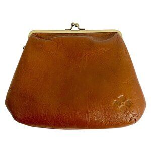 Patricia Nash Brown Leather Womens Clutch Purse Brass Frame Embossed Floral Logo
